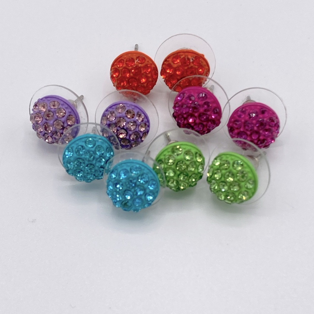 Five Pair of Colored Crystal Stud Earrings